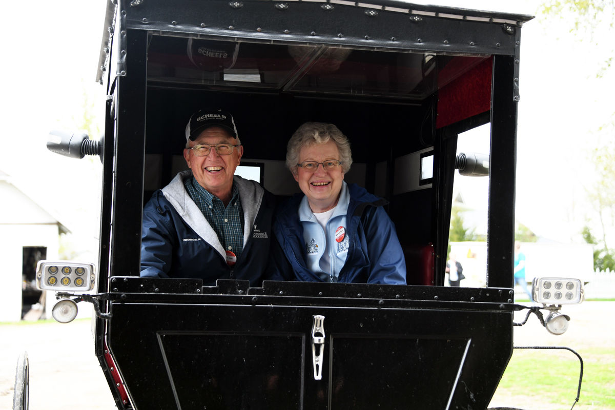 122 Dale and Sharon Epp in an Amish buggy.JPG